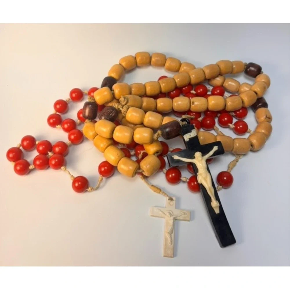 Vintage Wall‎ Rosary Lot Wood Acrylic 33 in Hand Tied